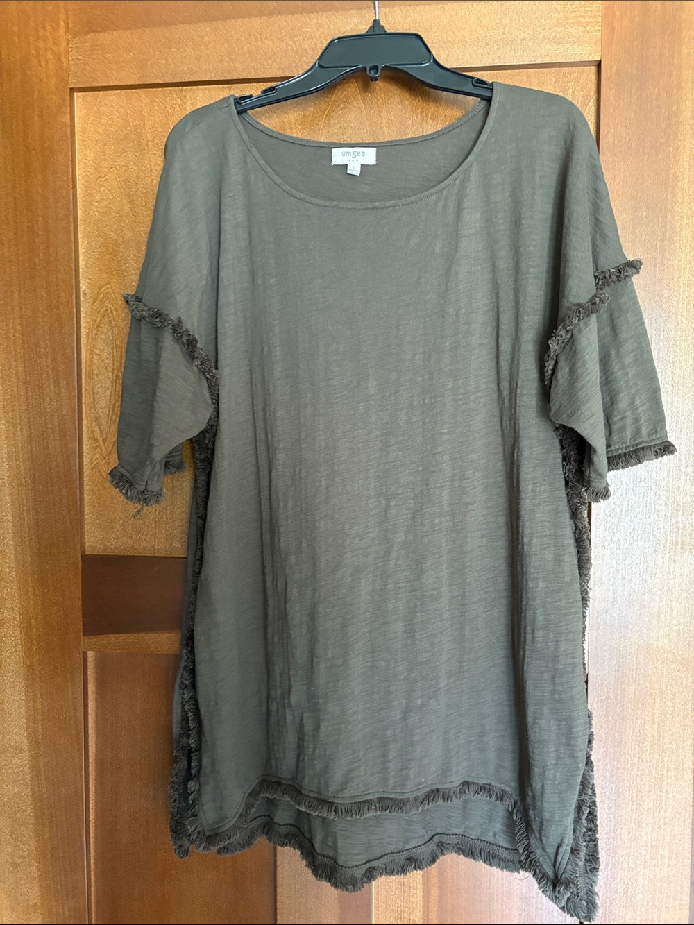 Umgee Olive Fringe Short Sleeve Tunic